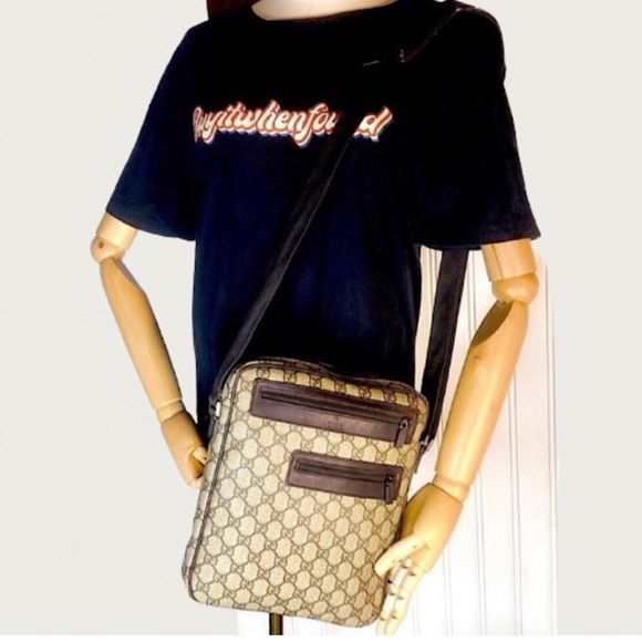GUCCI GG Supreme Coated Canvas and Brown Leather Crossbody Messenger Bag VINTAGE - Picture 17 of 17